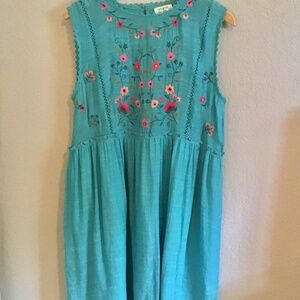 Umgee Turquoise Embroidered Midi Dress
